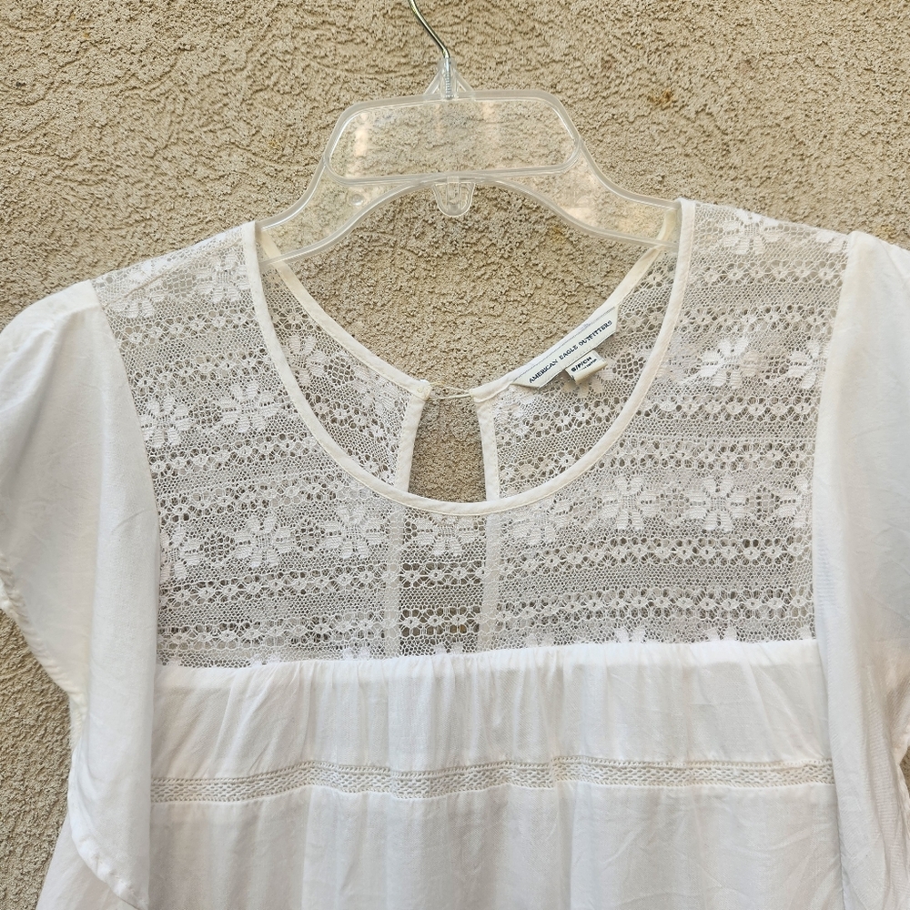 AMERICAN EAGLE Women's Romper Small White Lacy Y2K Shorts Vampire Diaries - Picture 2 of 12